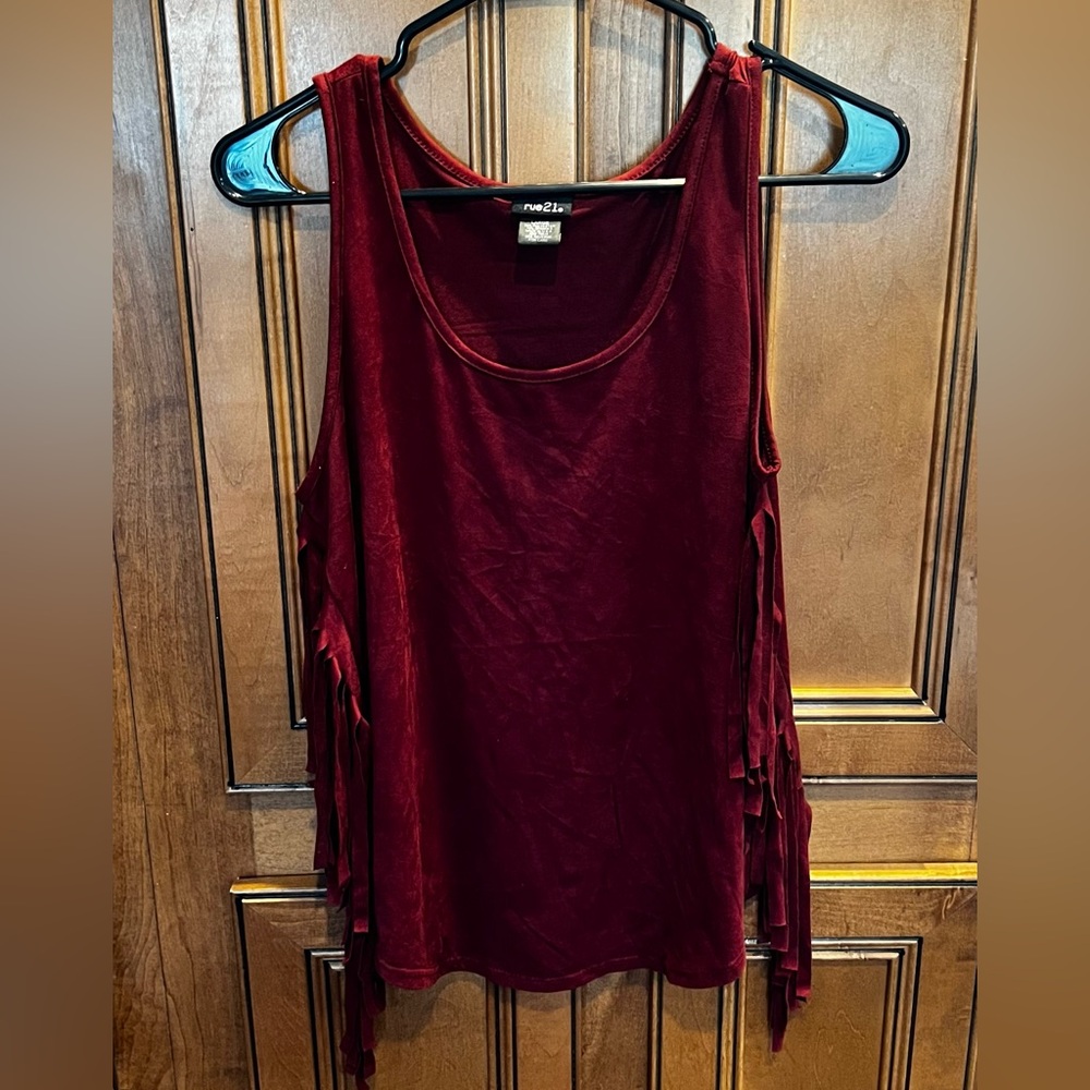 Rue 21 Faux Suede Red Tassel Tank Top Size Large